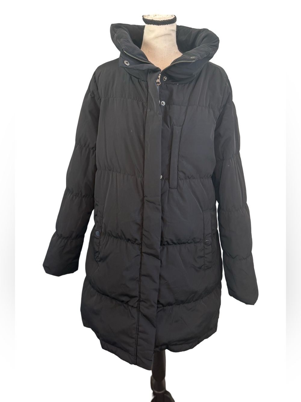 Ana New Approach Black Duck Down Puffer Coat High Collar Large